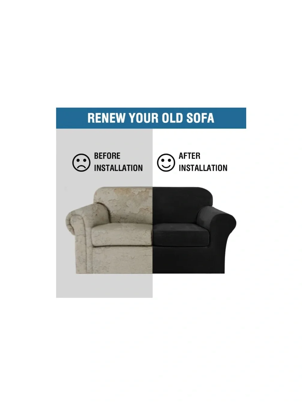 JET BLACK Stretch VELVET Slipcover Set - 2 Cushion Sofa